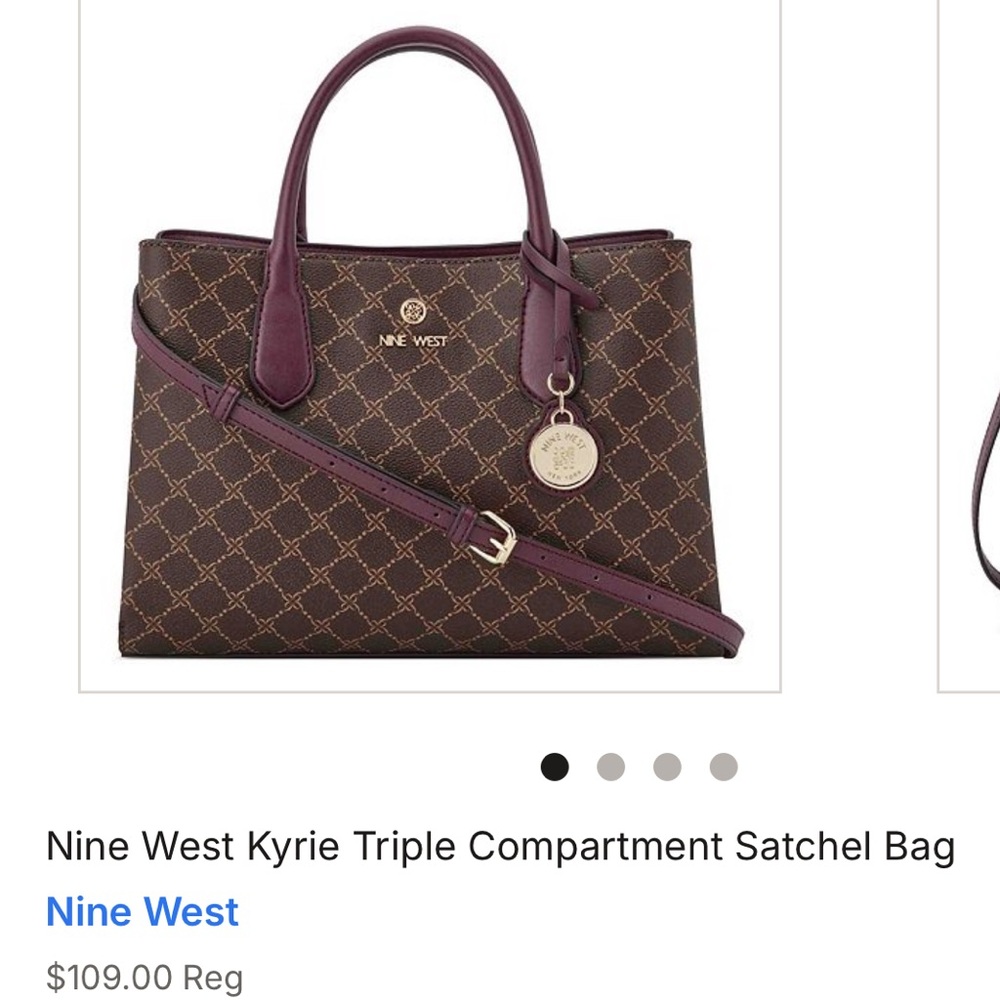 Nine West Burgundy & Brown Logo Satchel with Detachable Strap - Picture 4 of 8